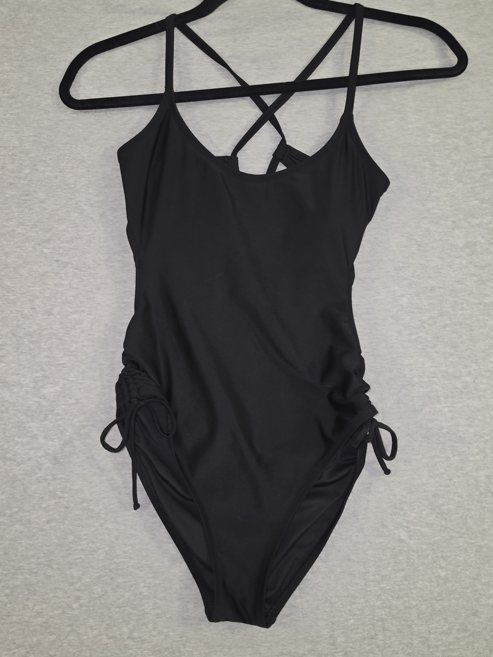 Aeropostale Black One-Piece Swimsuit with Cross-Back, Cutout Sides & Bottom Ties